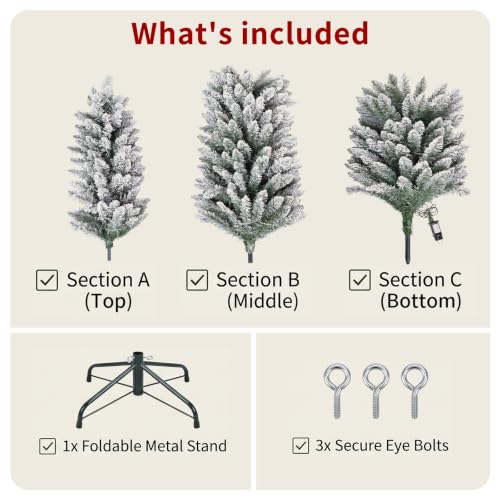 MAKEATREE 5ft Pre-Lit Flocked Pencil Christmas Tree - Slim 19in Width, Warm LED