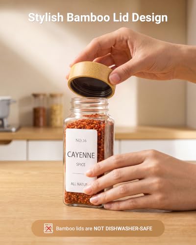 24 Pack Glass Spice Jars with Labels, Dual Shaker & Pepper Grinder Lids