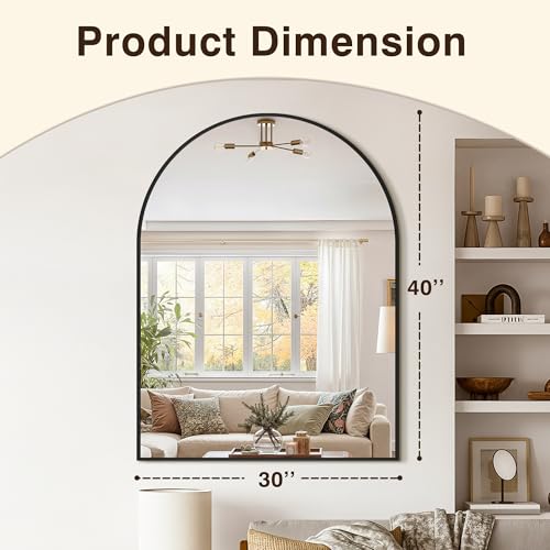 LAWADA Black Arched Bathroom Vanity Mirror 40x30 inches Over Sink