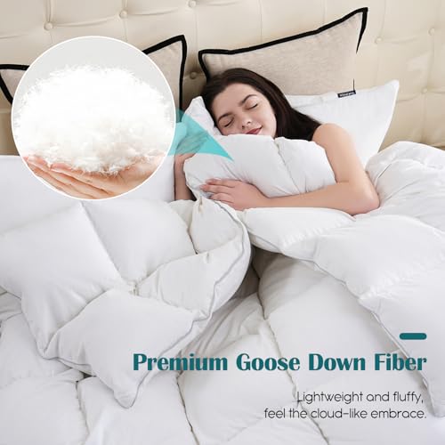 King Size Goose Feather Down Comforter - White, Luxurious Hotel-Grade Bedding