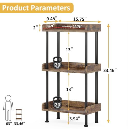 Hosfais Rustic Brown 3-Tier Small Wooden Bookcase - Safe Edge Protection