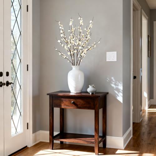 Artificial Cherry Blossom Branches - White, 4 Long Silk Flowers for Indoor Decor & Weddings