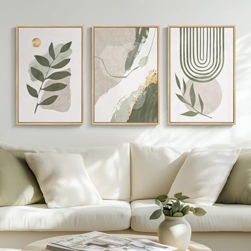 24x16 Inch 3-Piece Sage Green Abstract Boho Wall Art Set for Living Room