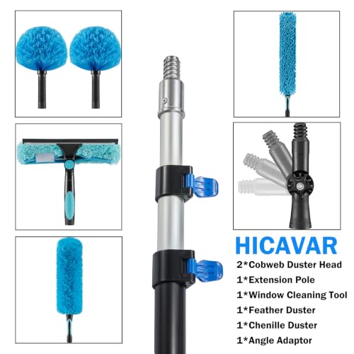 30 Foot High Ceiling Fan Duster Kit with 6-24ft Extension Pole - Cobweb & Dust Cleaning