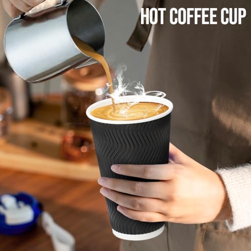BYSNOW 16oz Disposable Coffee Cups with Lids - 100 Pack, Anti-Scald, Leakproof, For Takeout & Events