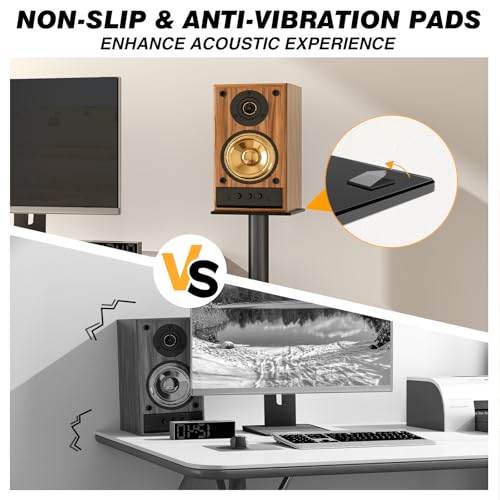 Universal Speaker Stands Pair with Anti-slip Pads, Height Adjustable 32-43 Inch, 360° Swivel, Cable Management