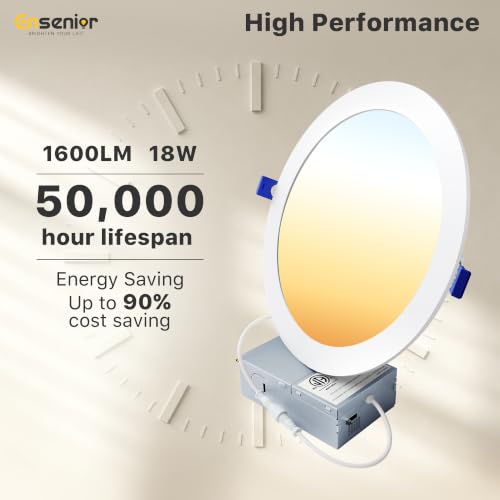 Ensenior 12 Pack 8 Inch LED Recessed Ceiling Light, 5CCT, 1600LM 18W