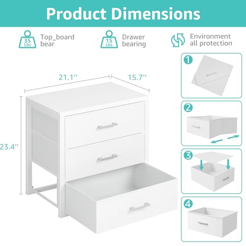 White Fabric Closet Drawers 3-Drawer Storage Organizer - L Size