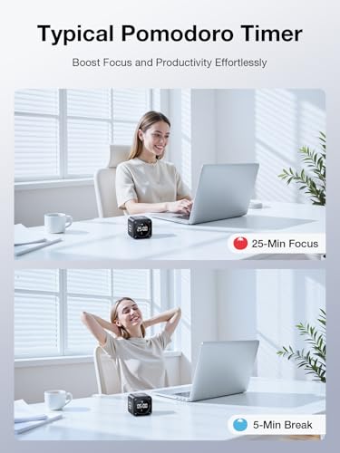 Pomodoro Timer Cube Desk Timer with 5/10/30/60 Min Presets - Obsidian Black