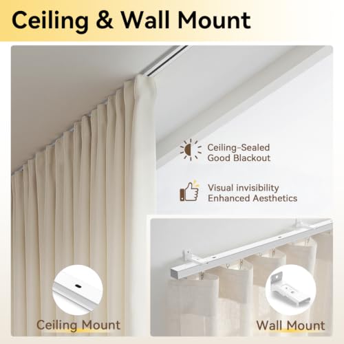 Ceiling Curtain Track System 9-12ft White Room Divider Rail Set - 4 Pieces