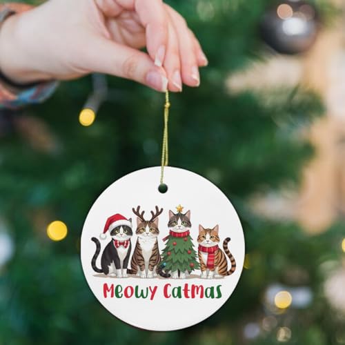 Nurawo Cat Christmas Ornament – Meowy Catmas Ceramic Xmas Ornament Gift