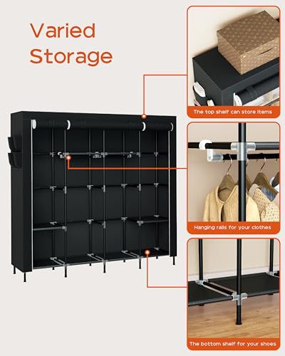 Portable Closet Wardrobe with Cover - 66.9 Inch Large Capacity Clothes Organizer with Shelves & 4 Hanging Rods - Black, Variation of THIS listing