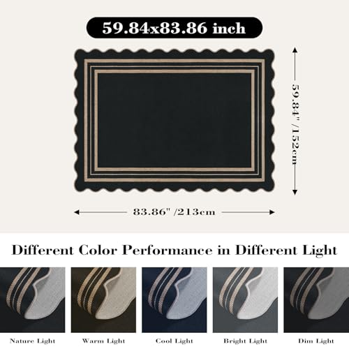 Scalloped 5x7 Rug for Living Room, Easy Jute Washable Outdoor Patio