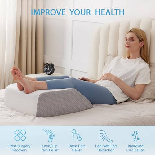 MEGCXIT Memory Foam Leg Wedge Pillow 23.6x16.8x8 Inch for Elevation & Circulation - White/Grey