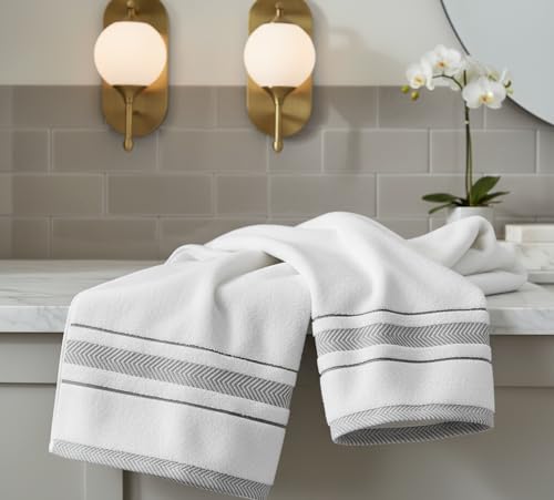 White/Grey Luxury 6-Piece Cotton Bath Towels Set - Soft Absorbent Quick Dry