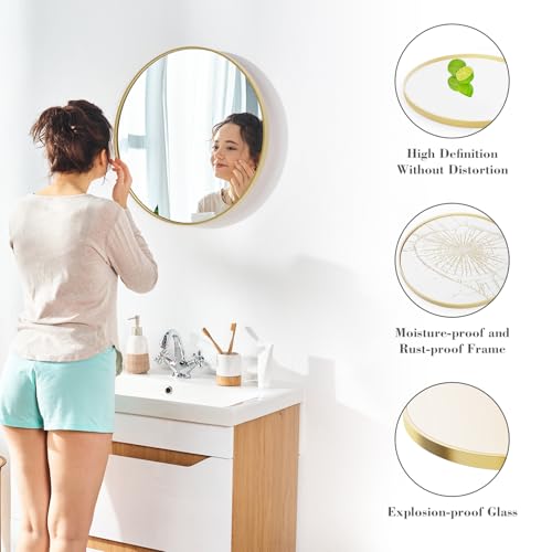 24 Inch Round Bathroom Mirror - Wall Mount Vanity Mirror with Tempered Glass