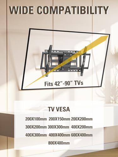 Full Motion TV Wall Mount for 42-90 Inch TVs with 24-Inch Stud Compatibility - Max VESA 800x400mm, 132 lbs, Articulating Arms - Variation of 24" Studs