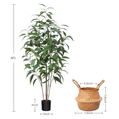 4Ft Artificial Eucalyptus Tree with Basket & Silk Leaves - Faux Indoor Outdoor Plant - Ferrgoal