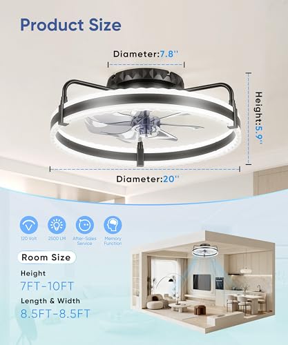 Crazypai 20'' Black Dimmable Ceiling Fan with Lights, Remote & App Control
