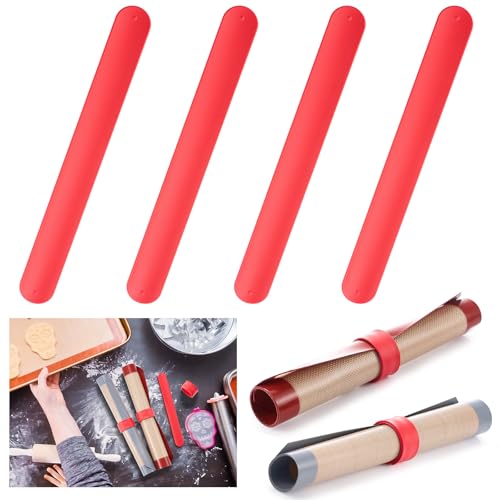 4 Pcs Silicone Storage Band for Baking Mats Wrapping Paper Clamps Silicone Roll Holder Flip Wraps Gift Poster Paper Roll Holder Slap Bands for Christmas Storage Organization
