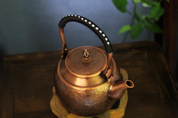 Large Handmade Copper Teapot 1700ml Stovetop Kettle Pure Red Copper No Coating