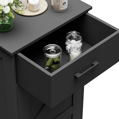 Bathroom Corner Storage Cabinet with Drawer & Adjustable Shelf - Black 15.7W