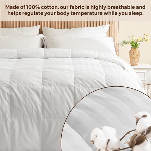 All Season White Stripe Goose Feather Down Comforter - Full/Queen 90x90"