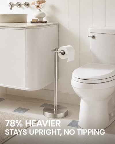 KALLYNB Brushed Nickel Toilet Paper Holder Stand with Weighted Base, Heavy Duty Bathroom Accessory