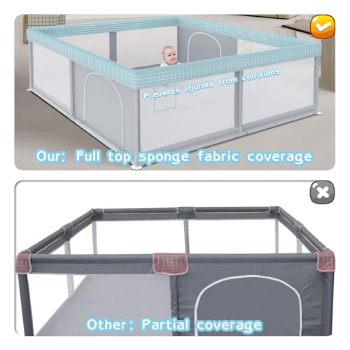 Besuhot Large Baby Playpen 79x79 Inch Grey for Babies & Toddlers, Safe & Spacious