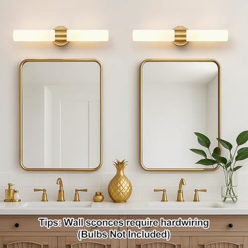 Meybiok Brushed Gold & Milky White Glass Wall Sconces Set of 2, Modern Bathroom & Living Room Lighting - Hardwired 22 Inch