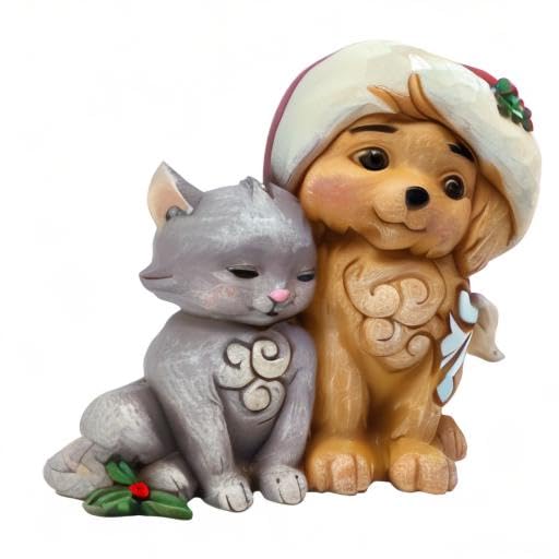 Enesco Jim Shore Heartwood Creek Kitten with Puppy in Santa Hat Figurine, 4.37 Inch Miniature