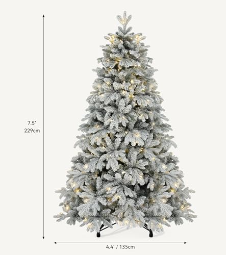 DWVO 7.5ft Pre-lit Snow Flocked Christmas Tree with Remote Control, 1687 Tips & 330 Lights
