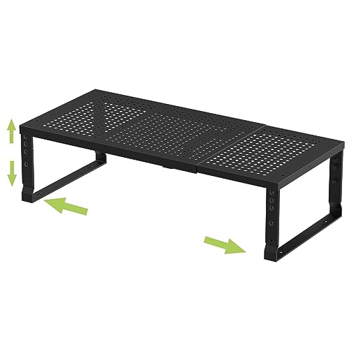 Expandable Stackable Metal Kitchen Organizer with Adjustable Shelves - Large Black 10.24"D x 16.6"~26.5"W x 6.1"/7.5"H