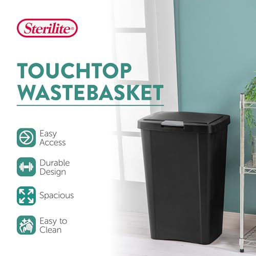 13 Gallon TouchTop Lidded Wastebasket - Black, Pack of 4