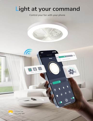 Orison 19.7-inch White Low Profile Ceiling Fan with Lights & Remote - Smart Flush Mount