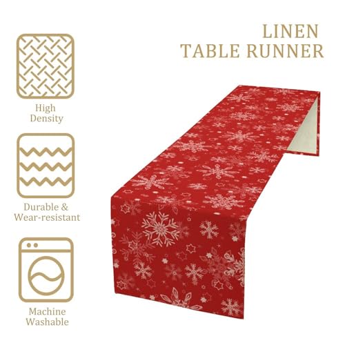 SXXLDNG 13x36 Inch Red Snowflakes Christmas Table Runner Seasonal Holiday Decor