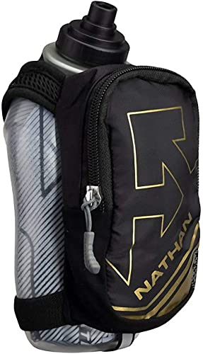 Insulated Handheld Water Bottle for Runners - Black & Metallic Gold, 18oz