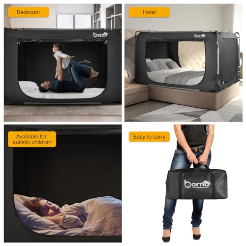 BORNA Black Full Bed Tent for Kids & Adults Indoor Privacy Canopy, 3 Doors