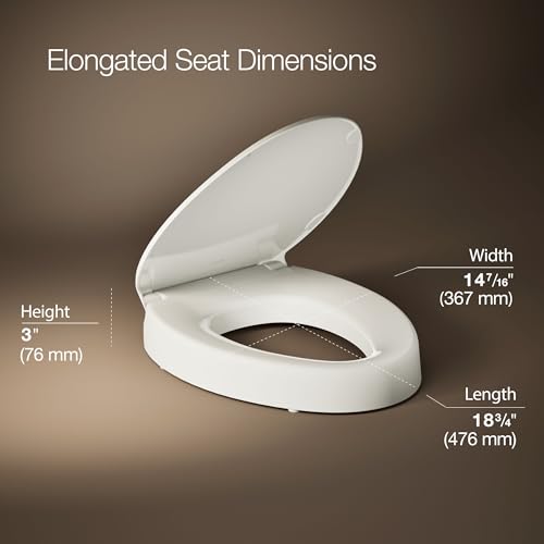 Elevated Soft Close Elongated Toilet Seat - Biscuit, 3-Inch Height, Quiet-Close