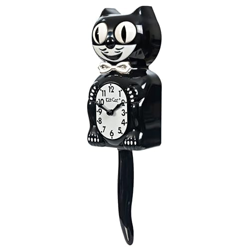 Limited Edition Tuxedo Kit-Cat Clock with Moving Eyes & Tail - Black with Chrome Bow Tie