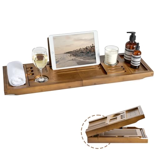 Realgulf Walnut Adjustable Bamboo Bathtub Tray Caddy 28.5-40 Inches