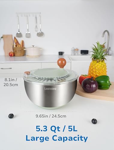 Lunememo Stainless Steel Salad Spinner, BPA Free, Quick Dry & Stop,