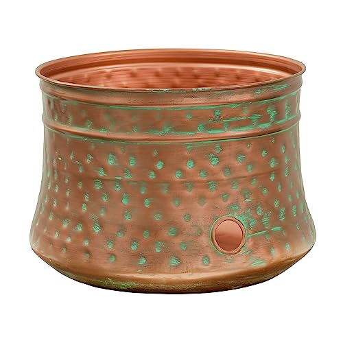 Garden Hose Pot with Patina Finish - Hand-Hammered Steel, Holds 100ft Hose