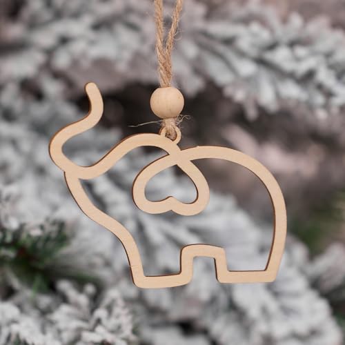 Wood Elephant Ornament with Heart Cutout - Rustic Xmas Gift for Mom & Friends