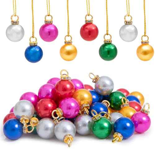 60PCS Christmas Mini Balls Ornaments£¬Mini Glitter Christmas Balls Xmas Tree Hanging Decorations Pendants for Xmas Tree Outdoor Indoor DIY Craft Party Supplies,0.6"/16mm