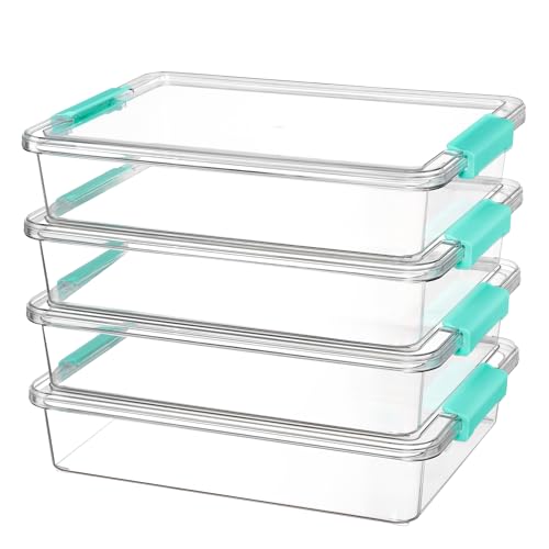 Vtopmart Teal Plastic Storage Bins with Lids - 6 Qt, 4 Pack, Sensory Bin Organizer
