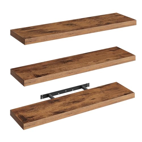 RALGEND Rustic Brown 31.5 Inch Wall Floating Shelves Set of 3 with Invisible Brackets