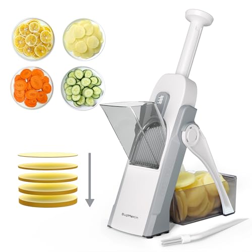 SupMaKin Grey Adjustable Mandoline Slicer for Kitchen - 0.1-8mm Thickness, Safe & Easy to Use
