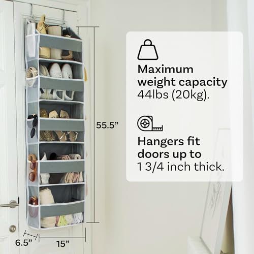 Over Door Hanging Organizer 5-Tier Storage Grey - Renter-Friendly, Easy Install