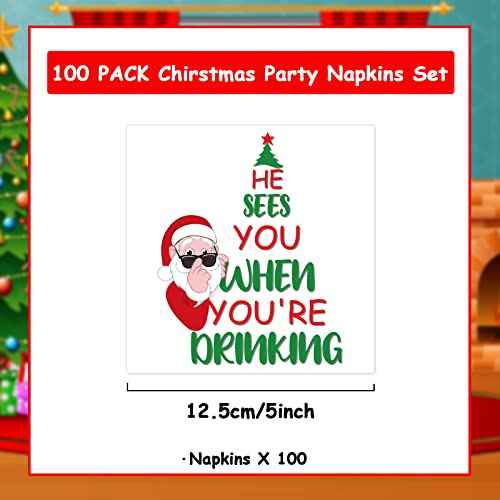 100pcs Funny Christmas Napkins Supplies Disposable Paper Drinks Napkins Decorations for Xmas Holiday Birthday Party Dinner Table Decor